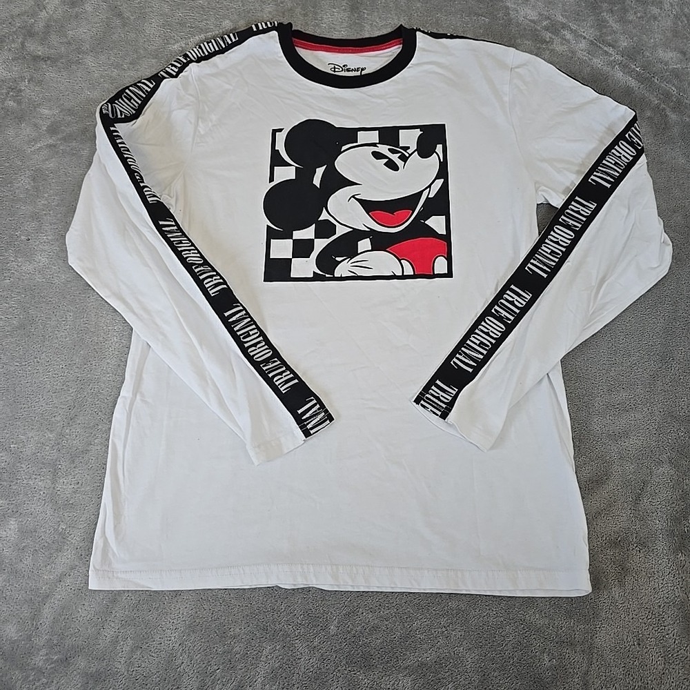 Disney Mickey Mouse Long Sleeve Shirt Womens Medium White Shoulder Stripe